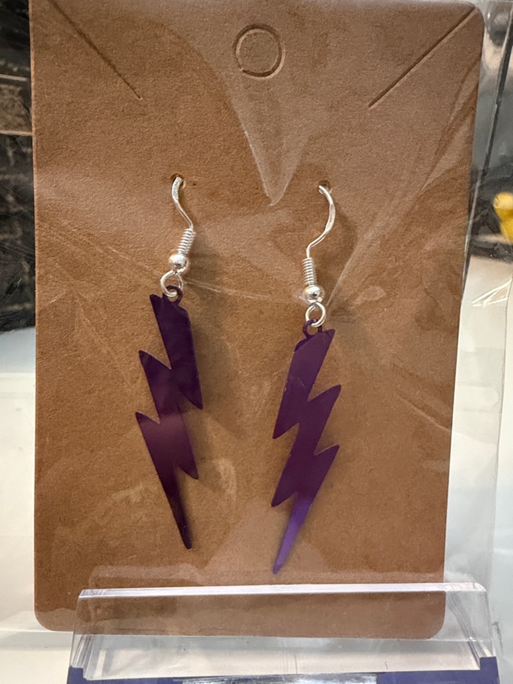 Purple Lightning Bolt Dangle Earrings